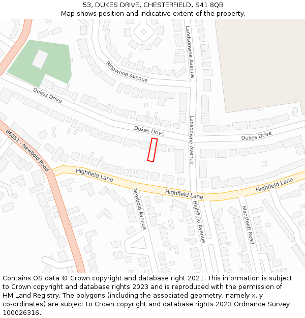 53, DUKES DRIVE, CHESTERFIELD, S41 8QB: Location map and indicative extent of plot