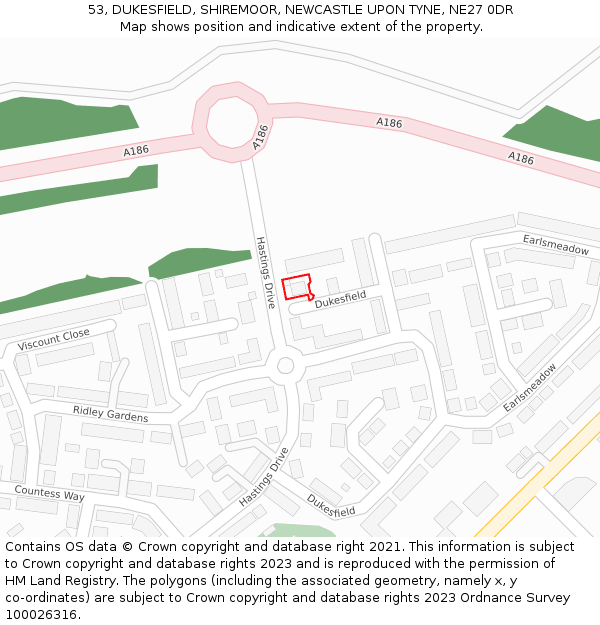 53, DUKESFIELD, SHIREMOOR, NEWCASTLE UPON TYNE, NE27 0DR: Location map and indicative extent of plot