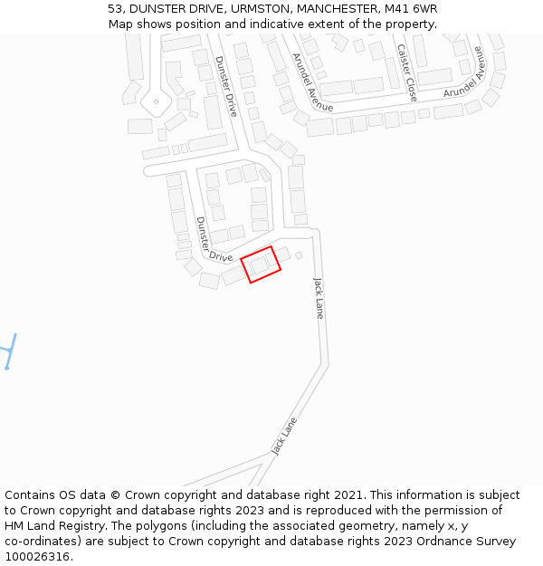 53, DUNSTER DRIVE, URMSTON, MANCHESTER, M41 6WR: Location map and indicative extent of plot