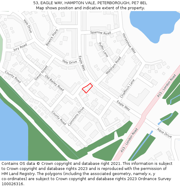 53, EAGLE WAY, HAMPTON VALE, PETERBOROUGH, PE7 8EL: Location map and indicative extent of plot