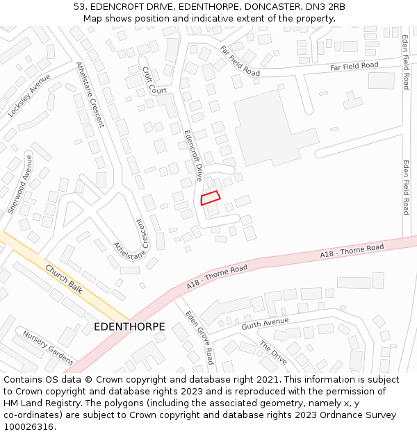 53, EDENCROFT DRIVE, EDENTHORPE, DONCASTER, DN3 2RB: Location map and indicative extent of plot