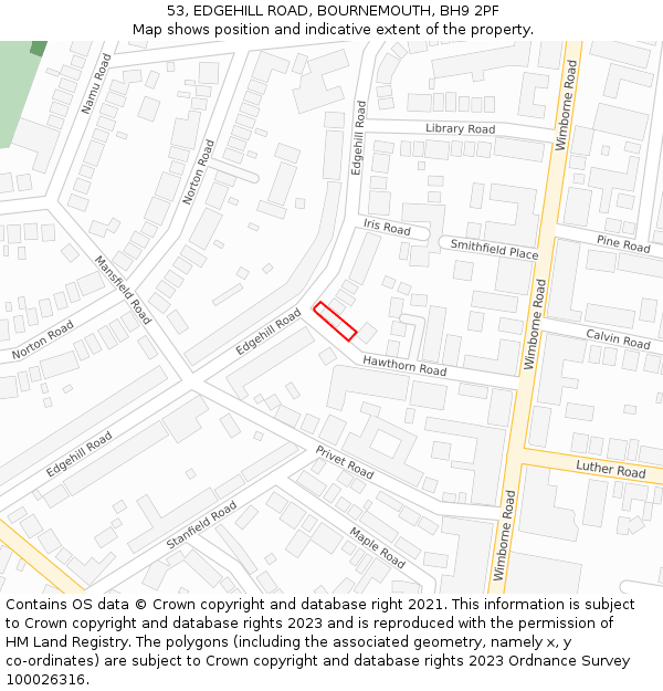53, EDGEHILL ROAD, BOURNEMOUTH, BH9 2PF: Location map and indicative extent of plot