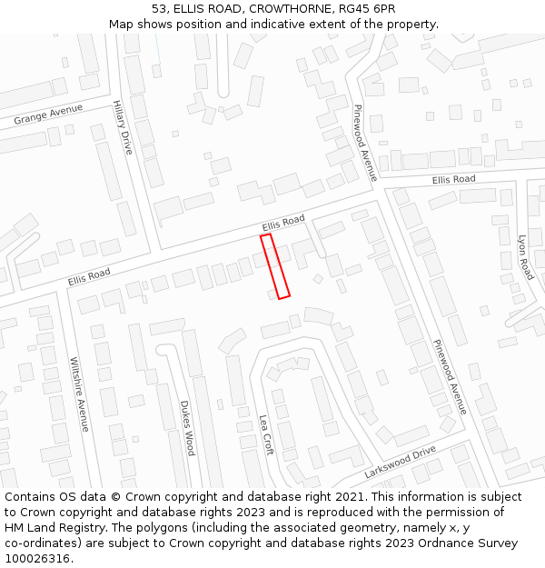 53, ELLIS ROAD, CROWTHORNE, RG45 6PR: Location map and indicative extent of plot