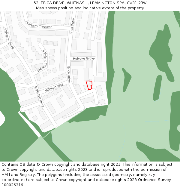 53, ERICA DRIVE, WHITNASH, LEAMINGTON SPA, CV31 2RW: Location map and indicative extent of plot