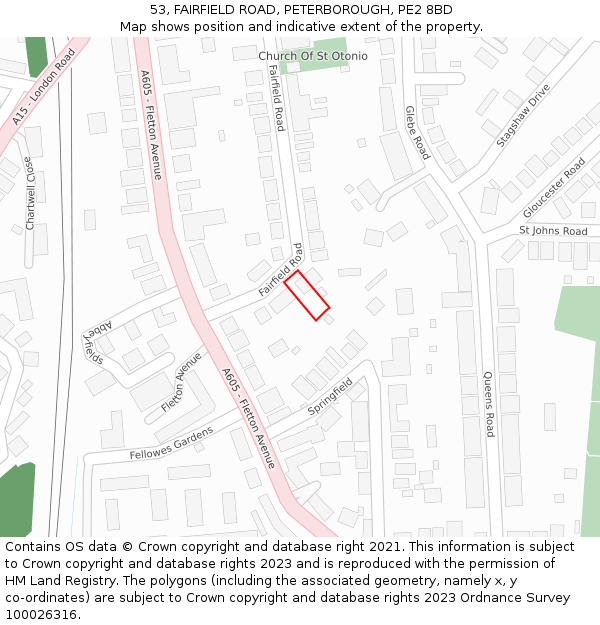 53, FAIRFIELD ROAD, PETERBOROUGH, PE2 8BD: Location map and indicative extent of plot