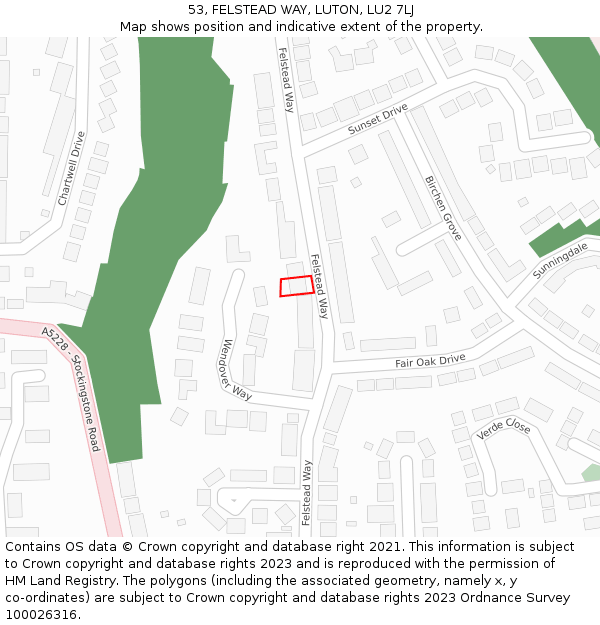 53, FELSTEAD WAY, LUTON, LU2 7LJ: Location map and indicative extent of plot