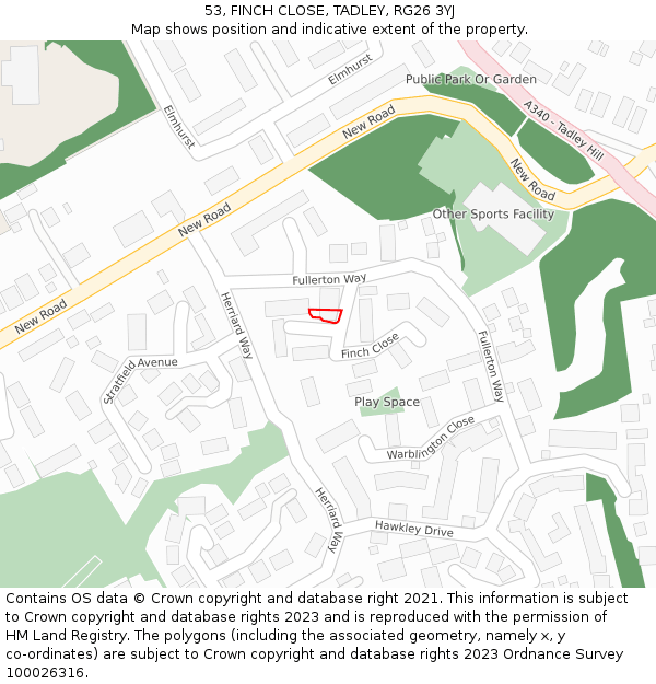 53, FINCH CLOSE, TADLEY, RG26 3YJ: Location map and indicative extent of plot