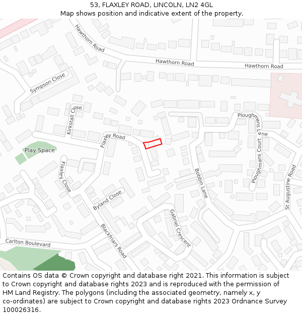 53, FLAXLEY ROAD, LINCOLN, LN2 4GL: Location map and indicative extent of plot
