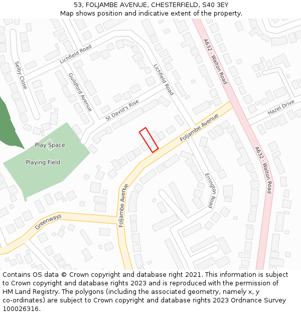 53, FOLJAMBE AVENUE, CHESTERFIELD, S40 3EY: Location map and indicative extent of plot