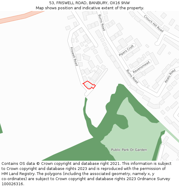 53, FRISWELL ROAD, BANBURY, OX16 9NW: Location map and indicative extent of plot