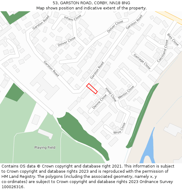 53, GARSTON ROAD, CORBY, NN18 8NG: Location map and indicative extent of plot