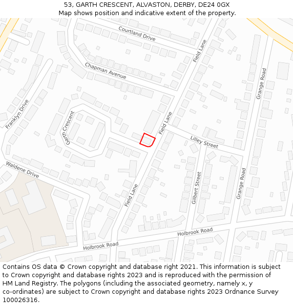 53, GARTH CRESCENT, ALVASTON, DERBY, DE24 0GX: Location map and indicative extent of plot