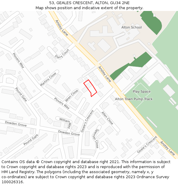 53, GEALES CRESCENT, ALTON, GU34 2NE: Location map and indicative extent of plot