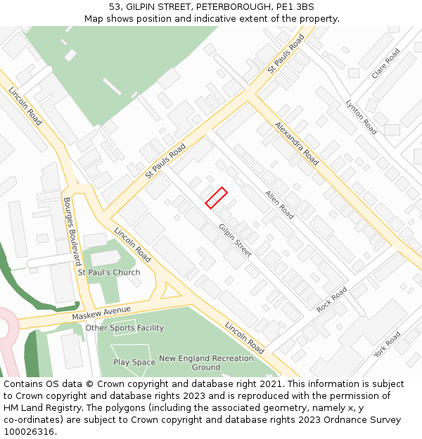 53, GILPIN STREET, PETERBOROUGH, PE1 3BS: Location map and indicative extent of plot