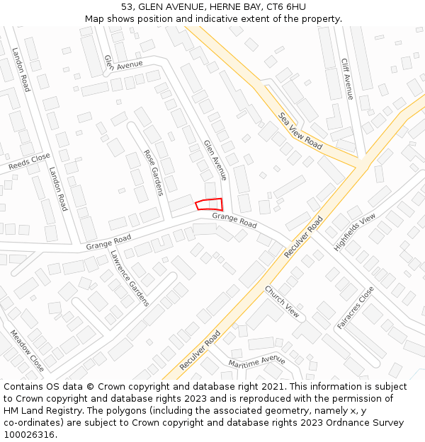 53, GLEN AVENUE, HERNE BAY, CT6 6HU: Location map and indicative extent of plot