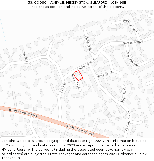 53, GODSON AVENUE, HECKINGTON, SLEAFORD, NG34 9SB: Location map and indicative extent of plot