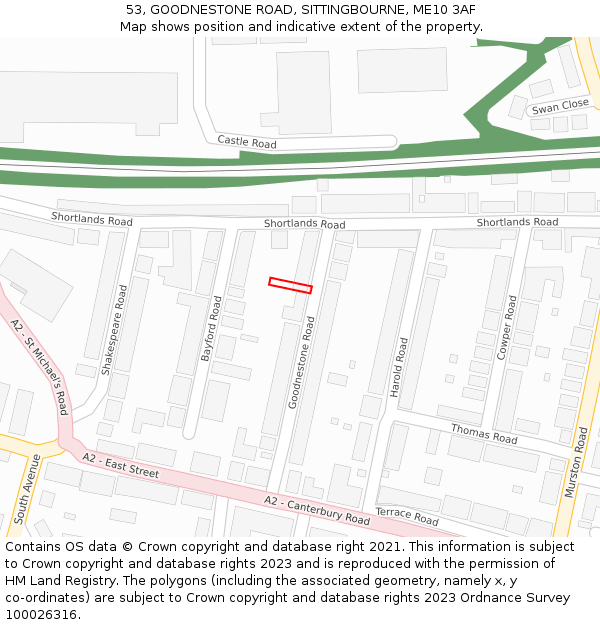 53, GOODNESTONE ROAD, SITTINGBOURNE, ME10 3AF: Location map and indicative extent of plot