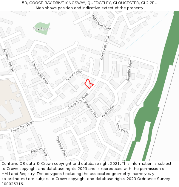 53, GOOSE BAY DRIVE KINGSWAY, QUEDGELEY, GLOUCESTER, GL2 2EU: Location map and indicative extent of plot