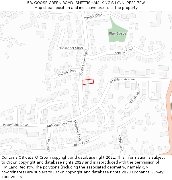 53, GOOSE GREEN ROAD, SNETTISHAM, KING'S LYNN, PE31 7PW: Location map and indicative extent of plot