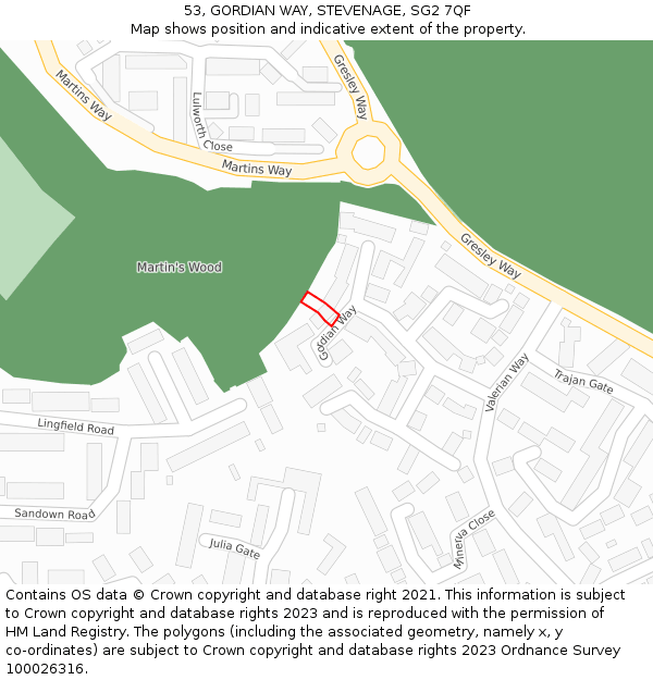 53, GORDIAN WAY, STEVENAGE, SG2 7QF: Location map and indicative extent of plot