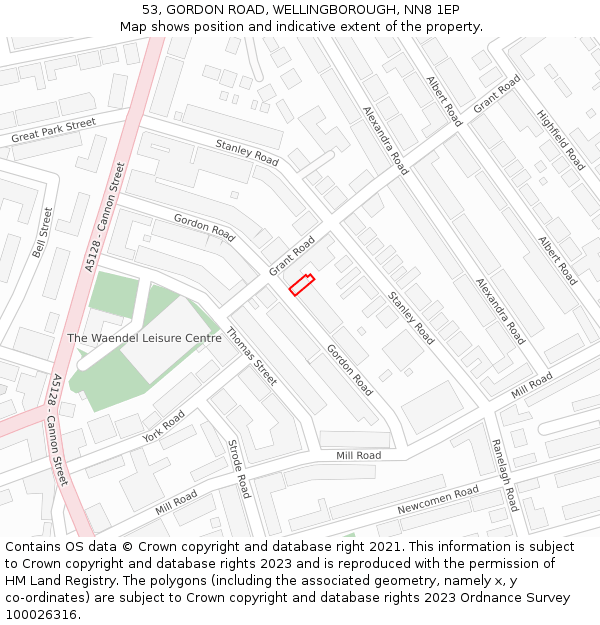 53, GORDON ROAD, WELLINGBOROUGH, NN8 1EP: Location map and indicative extent of plot