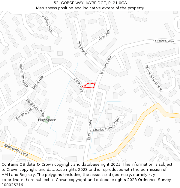 53, GORSE WAY, IVYBRIDGE, PL21 0GA: Location map and indicative extent of plot