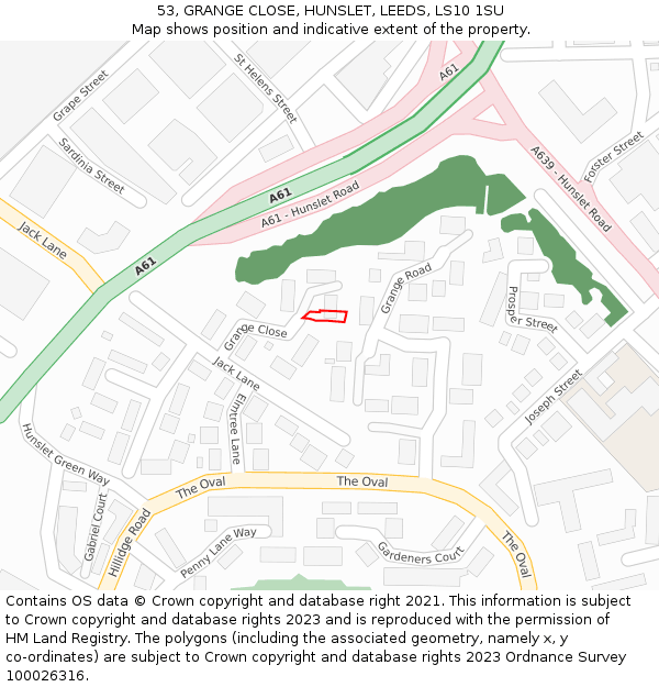 53, GRANGE CLOSE, HUNSLET, LEEDS, LS10 1SU: Location map and indicative extent of plot