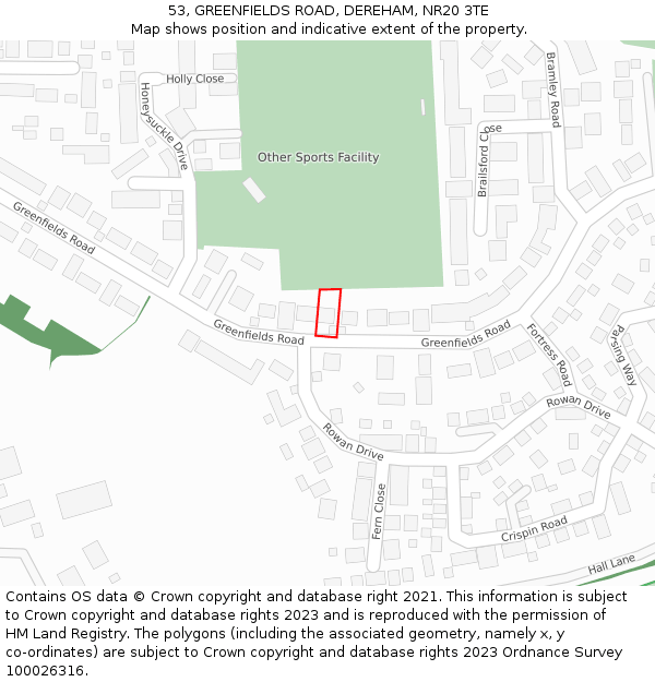 53, GREENFIELDS ROAD, DEREHAM, NR20 3TE: Location map and indicative extent of plot