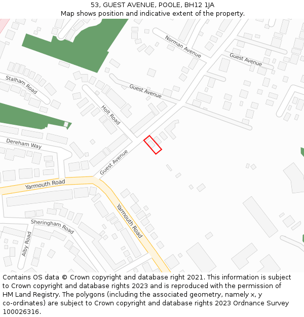 53, GUEST AVENUE, POOLE, BH12 1JA: Location map and indicative extent of plot