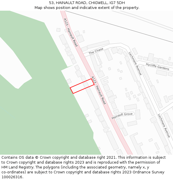 53, HAINAULT ROAD, CHIGWELL, IG7 5DH: Location map and indicative extent of plot