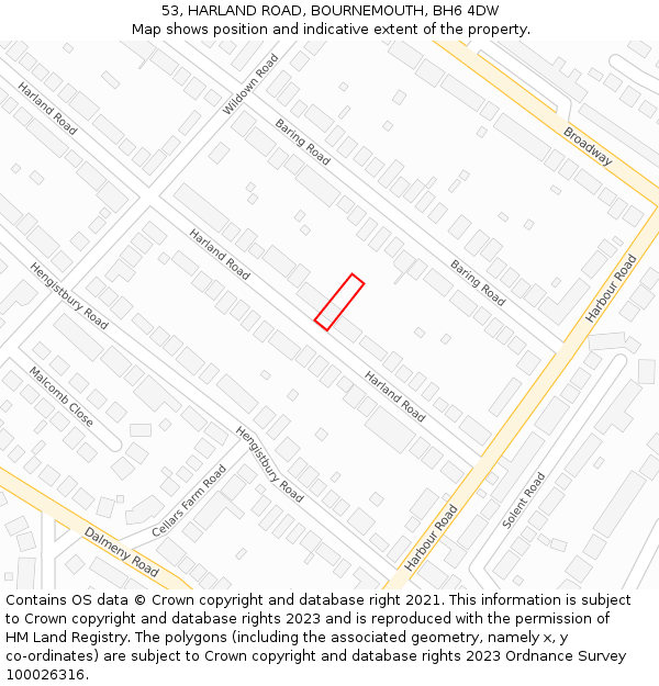 53, HARLAND ROAD, BOURNEMOUTH, BH6 4DW: Location map and indicative extent of plot