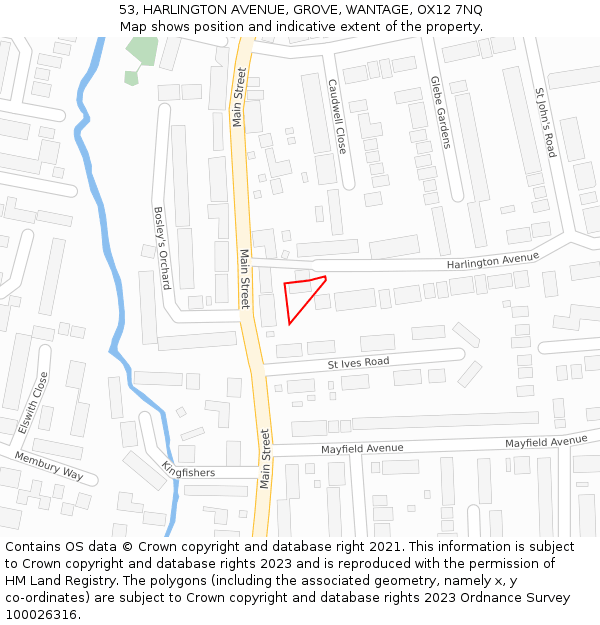 53, HARLINGTON AVENUE, GROVE, WANTAGE, OX12 7NQ: Location map and indicative extent of plot