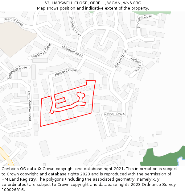 53, HARSWELL CLOSE, ORRELL, WIGAN, WN5 8RG: Location map and indicative extent of plot