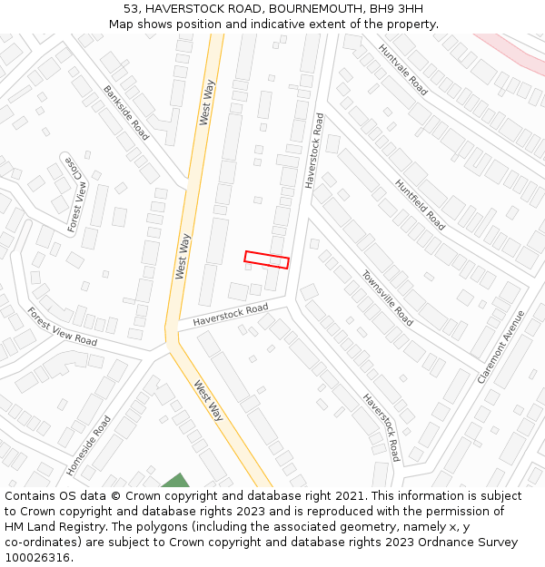 53, HAVERSTOCK ROAD, BOURNEMOUTH, BH9 3HH: Location map and indicative extent of plot