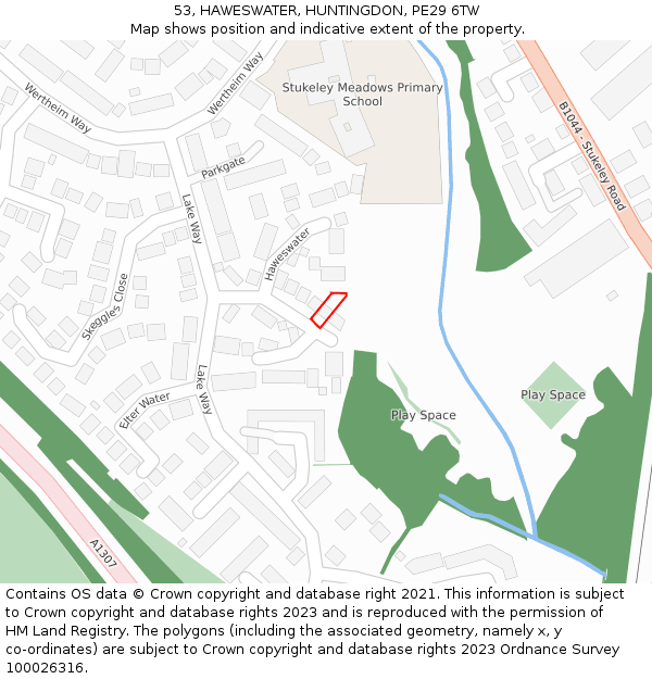 53, HAWESWATER, HUNTINGDON, PE29 6TW: Location map and indicative extent of plot