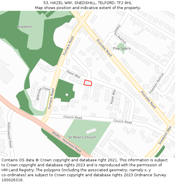 53, HAZEL WAY, SNEDSHILL, TELFORD, TF2 9HL: Location map and indicative extent of plot