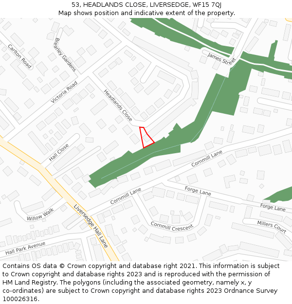 53, HEADLANDS CLOSE, LIVERSEDGE, WF15 7QJ: Location map and indicative extent of plot