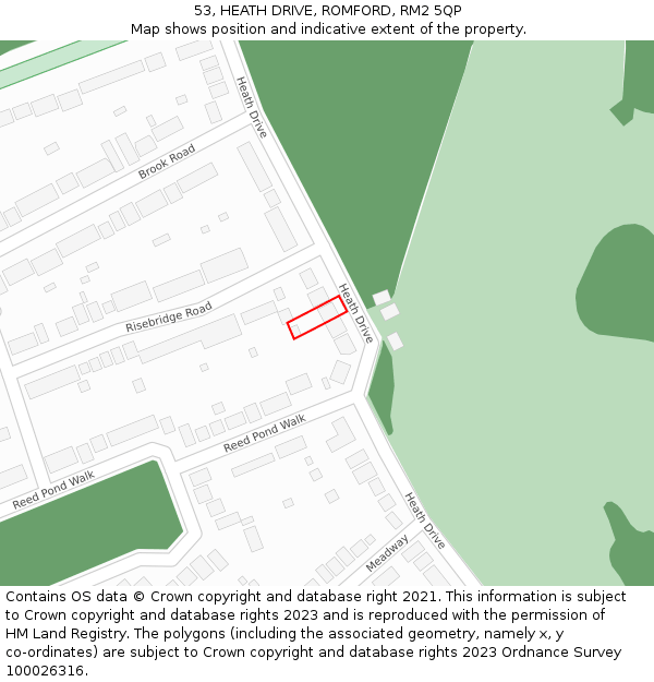 53, HEATH DRIVE, ROMFORD, RM2 5QP: Location map and indicative extent of plot
