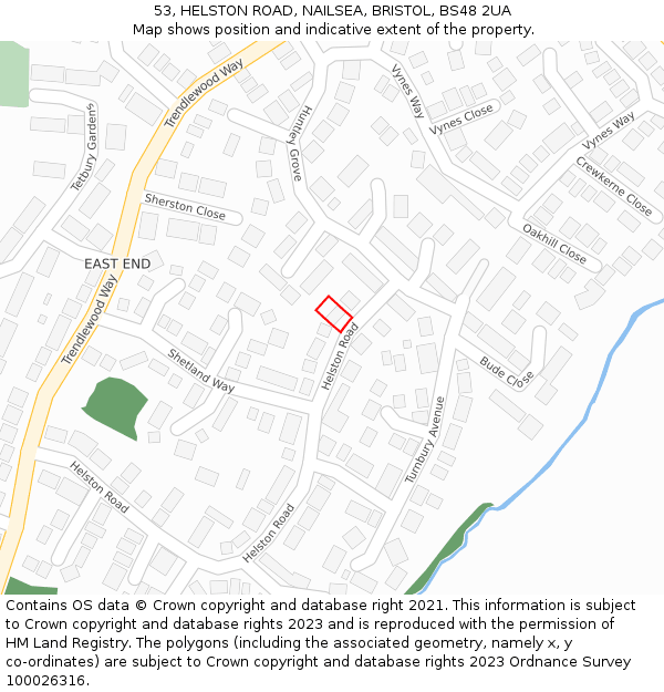 53, HELSTON ROAD, NAILSEA, BRISTOL, BS48 2UA: Location map and indicative extent of plot