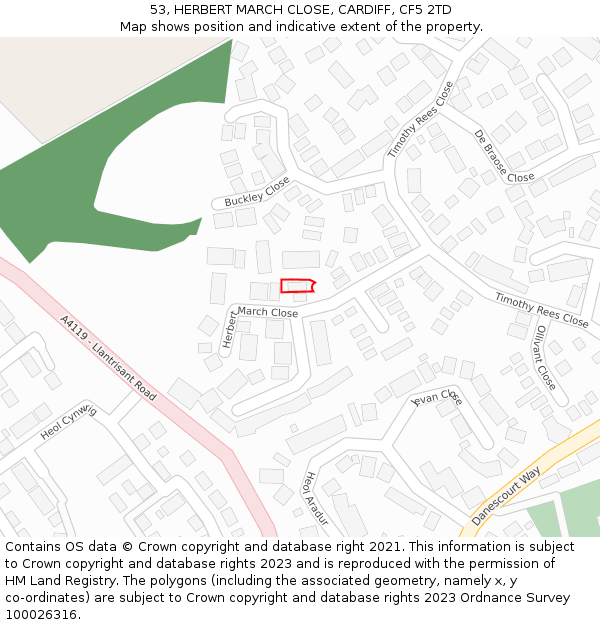 53, HERBERT MARCH CLOSE, CARDIFF, CF5 2TD: Location map and indicative extent of plot
