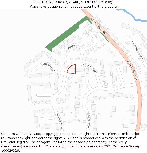 53, HERTFORD ROAD, CLARE, SUDBURY, CO10 8QJ: Location map and indicative extent of plot