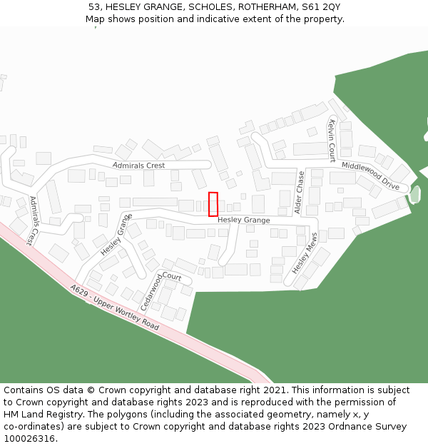 53, HESLEY GRANGE, SCHOLES, ROTHERHAM, S61 2QY: Location map and indicative extent of plot