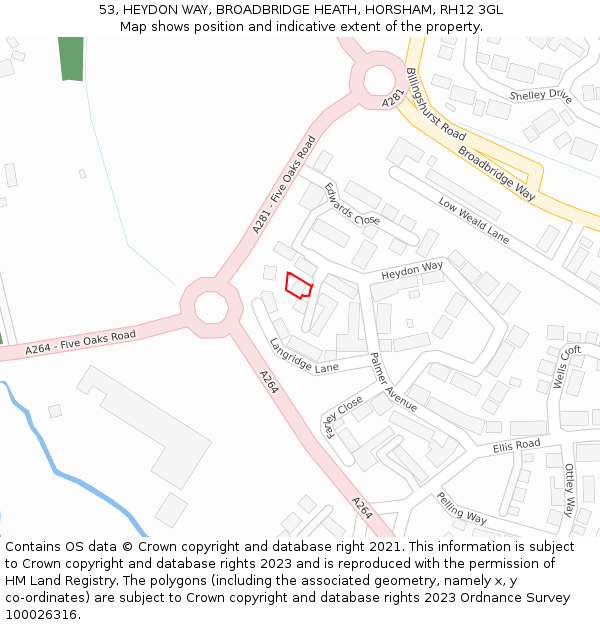 53, HEYDON WAY, BROADBRIDGE HEATH, HORSHAM, RH12 3GL: Location map and indicative extent of plot