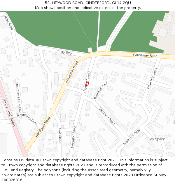53, HEYWOOD ROAD, CINDERFORD, GL14 2QU: Location map and indicative extent of plot