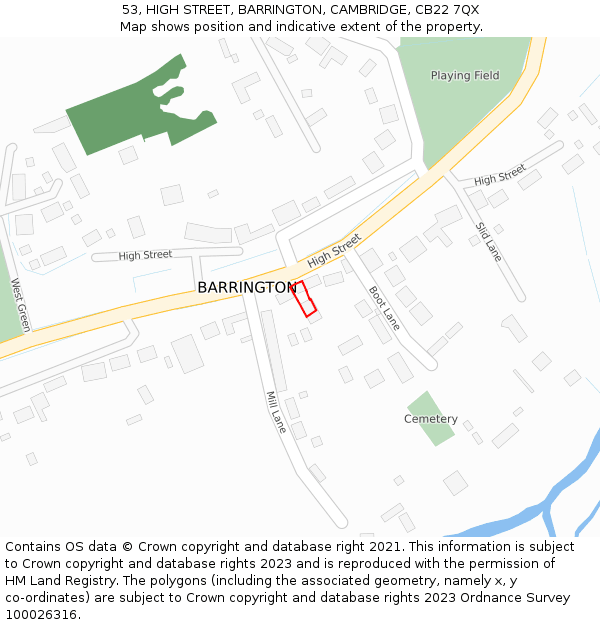 53, HIGH STREET, BARRINGTON, CAMBRIDGE, CB22 7QX: Location map and indicative extent of plot