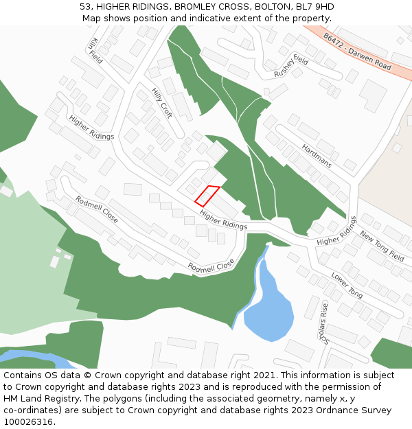 53, HIGHER RIDINGS, BROMLEY CROSS, BOLTON, BL7 9HD: Location map and indicative extent of plot