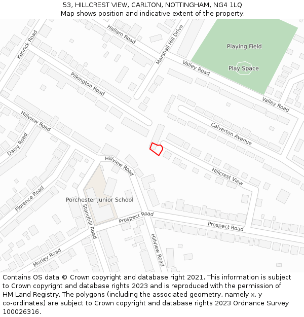 53, HILLCREST VIEW, CARLTON, NOTTINGHAM, NG4 1LQ: Location map and indicative extent of plot