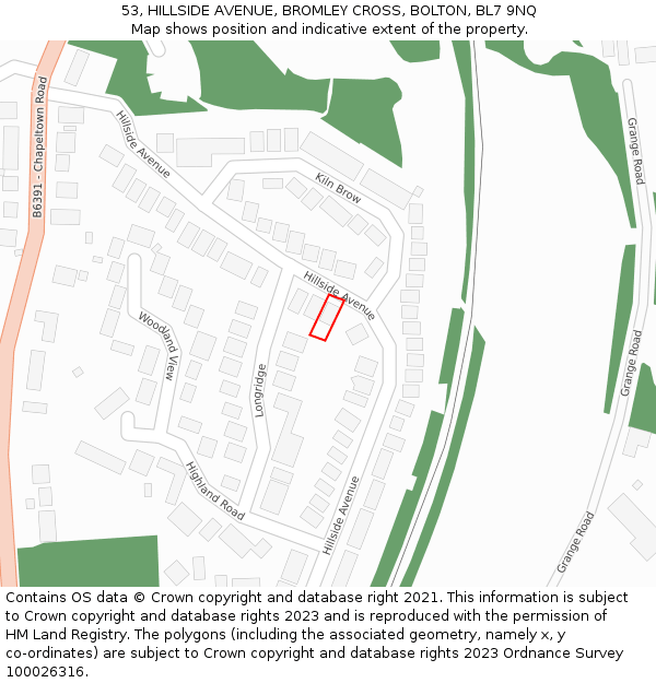 53, HILLSIDE AVENUE, BROMLEY CROSS, BOLTON, BL7 9NQ: Location map and indicative extent of plot