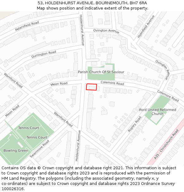 53, HOLDENHURST AVENUE, BOURNEMOUTH, BH7 6RA: Location map and indicative extent of plot