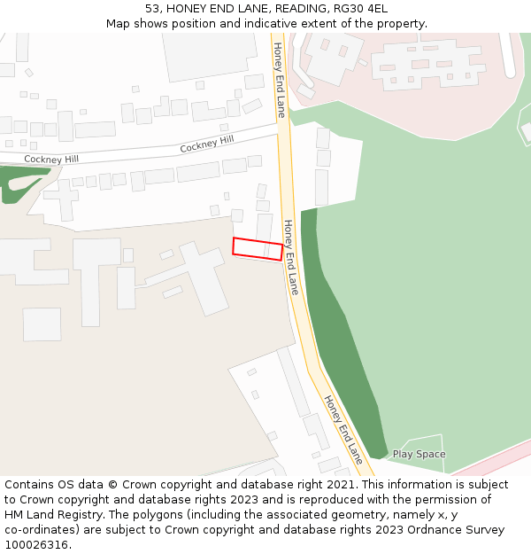 53, HONEY END LANE, READING, RG30 4EL: Location map and indicative extent of plot